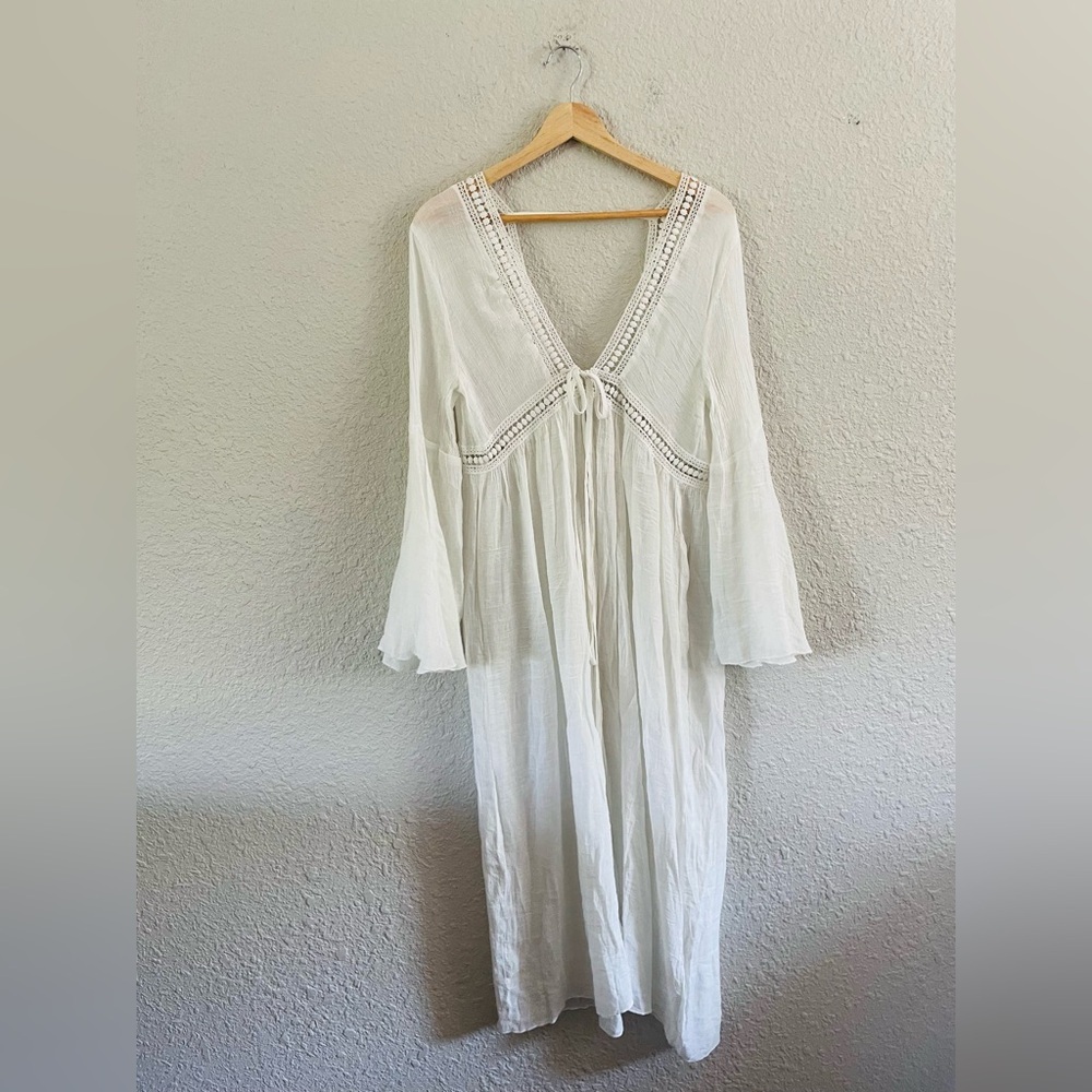 Cupshe Sheer White Tie Front Maxi Swim Cover